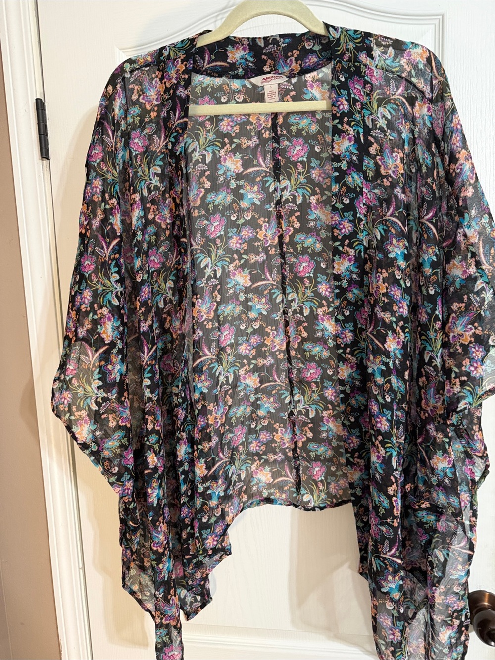 Sheer Black Floral Kimono Cover-Up